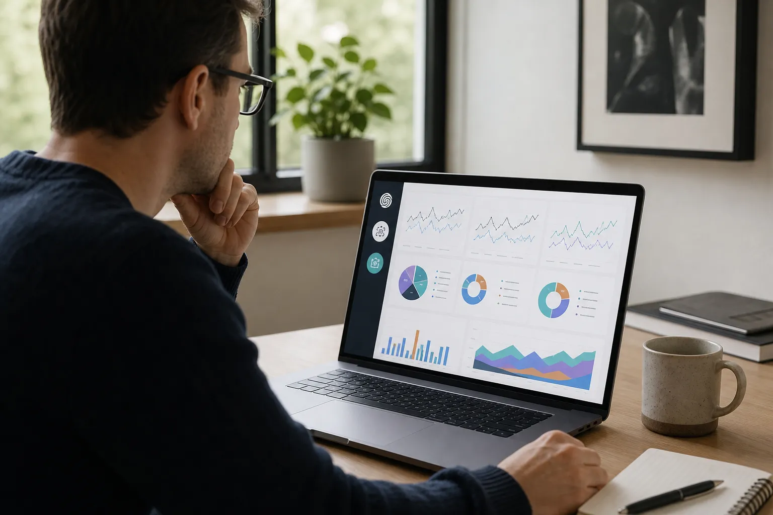 Solo consultant monitoring an AI mention tracking dashboard on a laptop