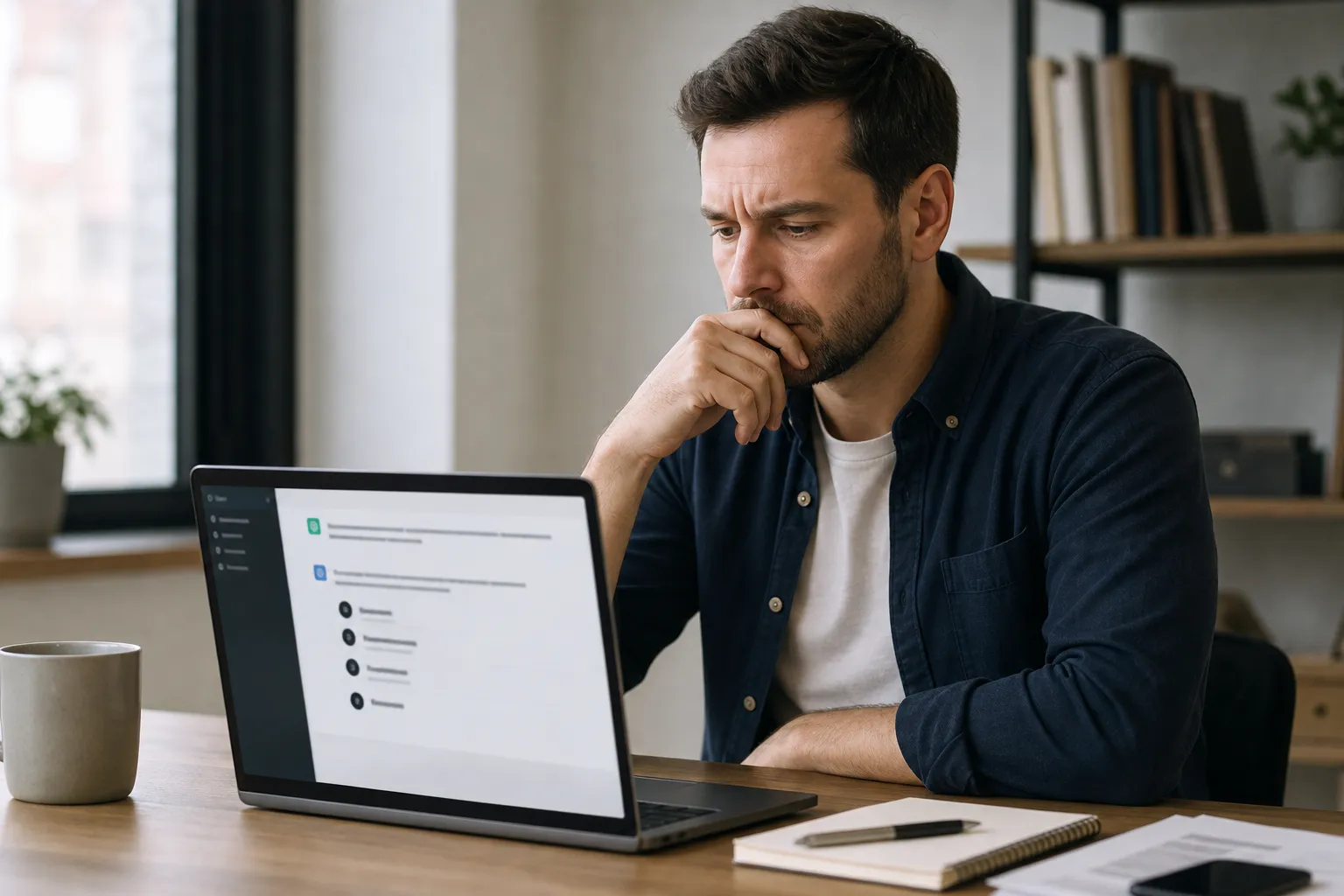 A service business owner reviewing AI recommendations that list competitors but not their own company