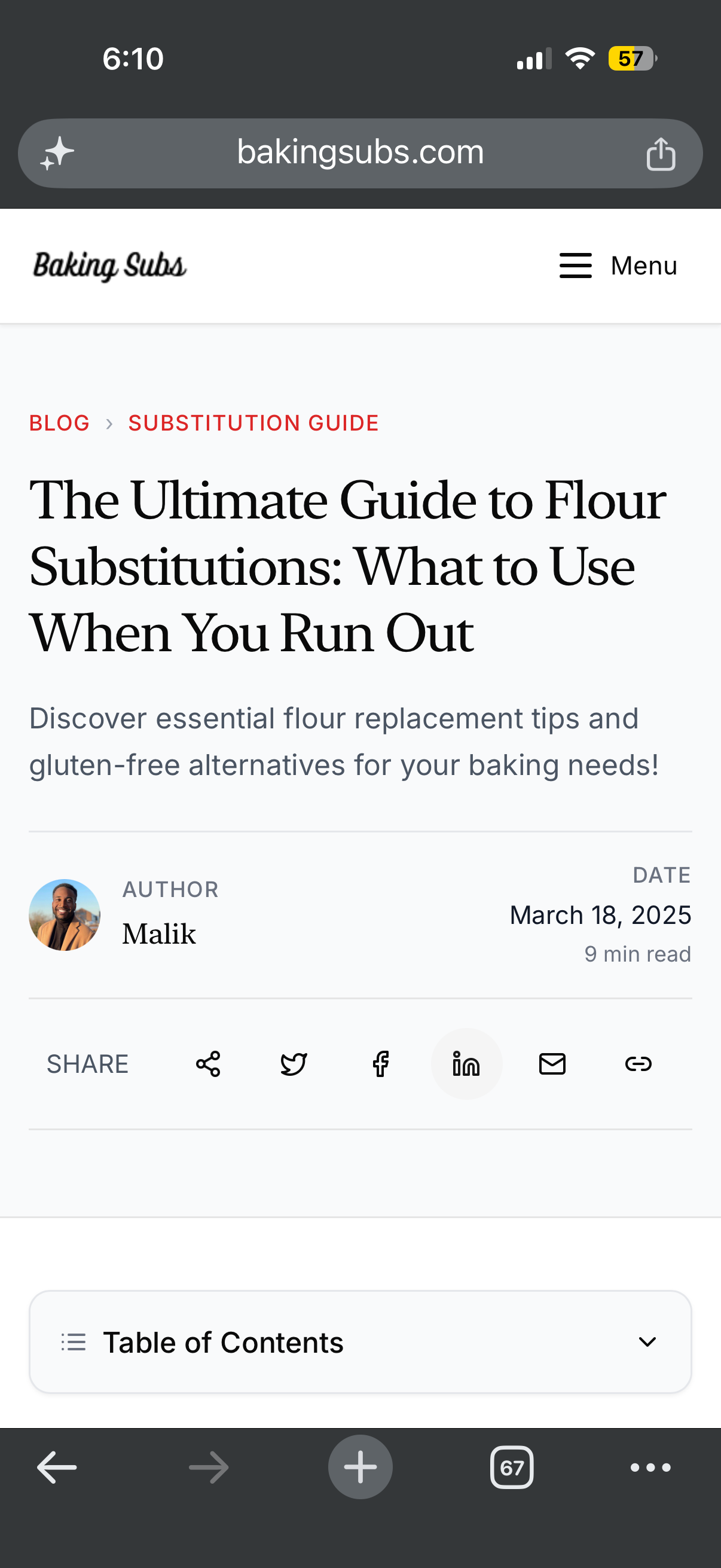 Screenshot of a helper page from BakingSubs answering one specific baking-substitution question